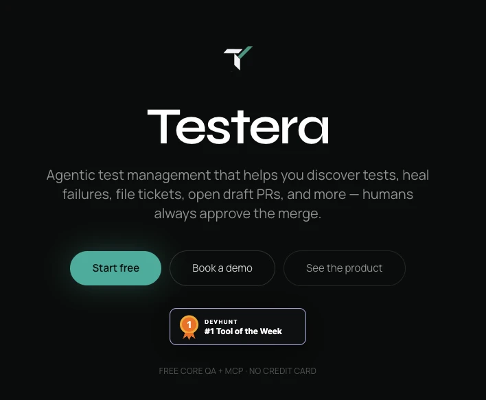 Testera: agentic test management, DevHunt #1 Tool of the Week