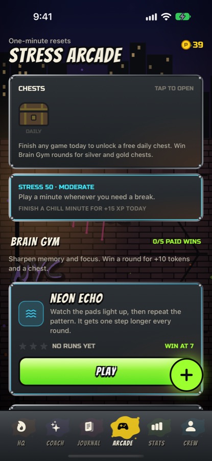 Stress Arcade: chests and brain games